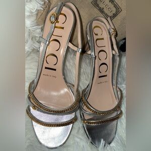 Gucci Women's Silver and Gold Heels